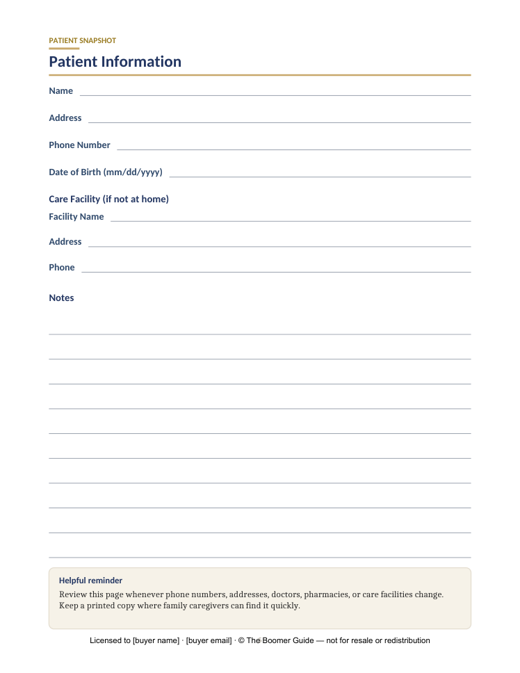 The Boomer Buddy Guide — Patient information