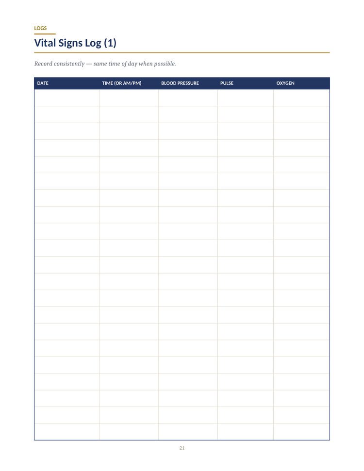 The Boomer Buddy Guide — Vital signs log