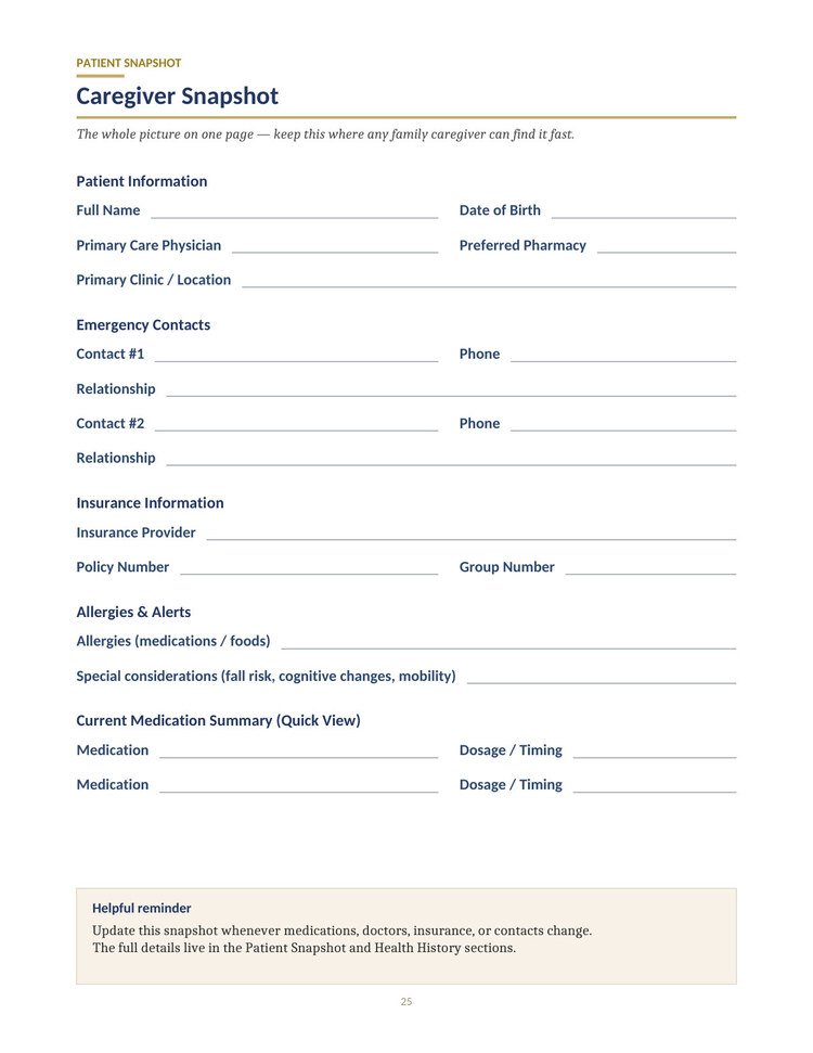 The Boomer Buddy Guide — Caregiver snapshot