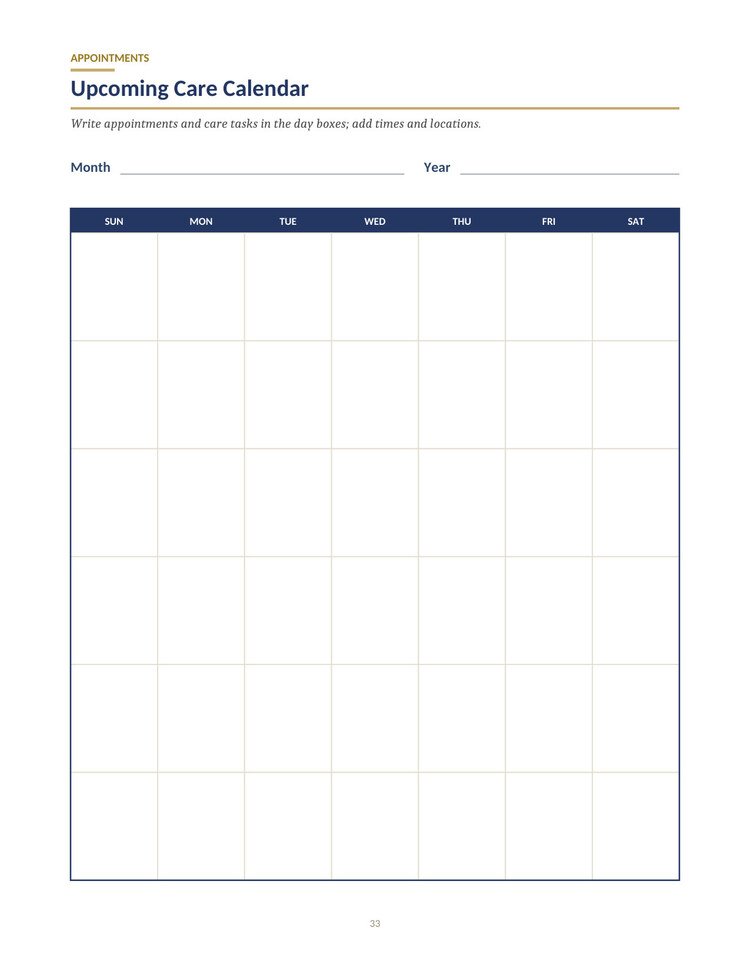 The Boomer Buddy Guide — Care calendar